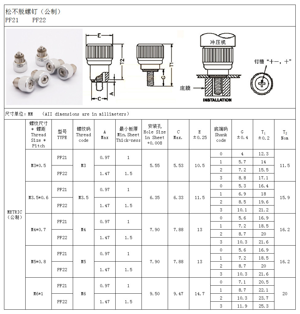 PF21（PF22）松不脫螺釘